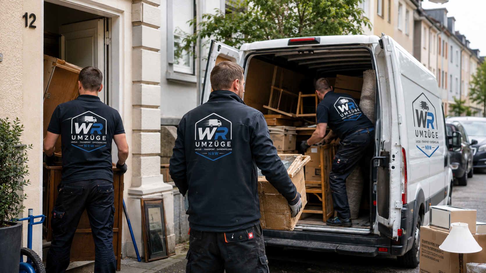 Umzugshelfer von WR-Umzüge verladen Möbel in einen Transporter