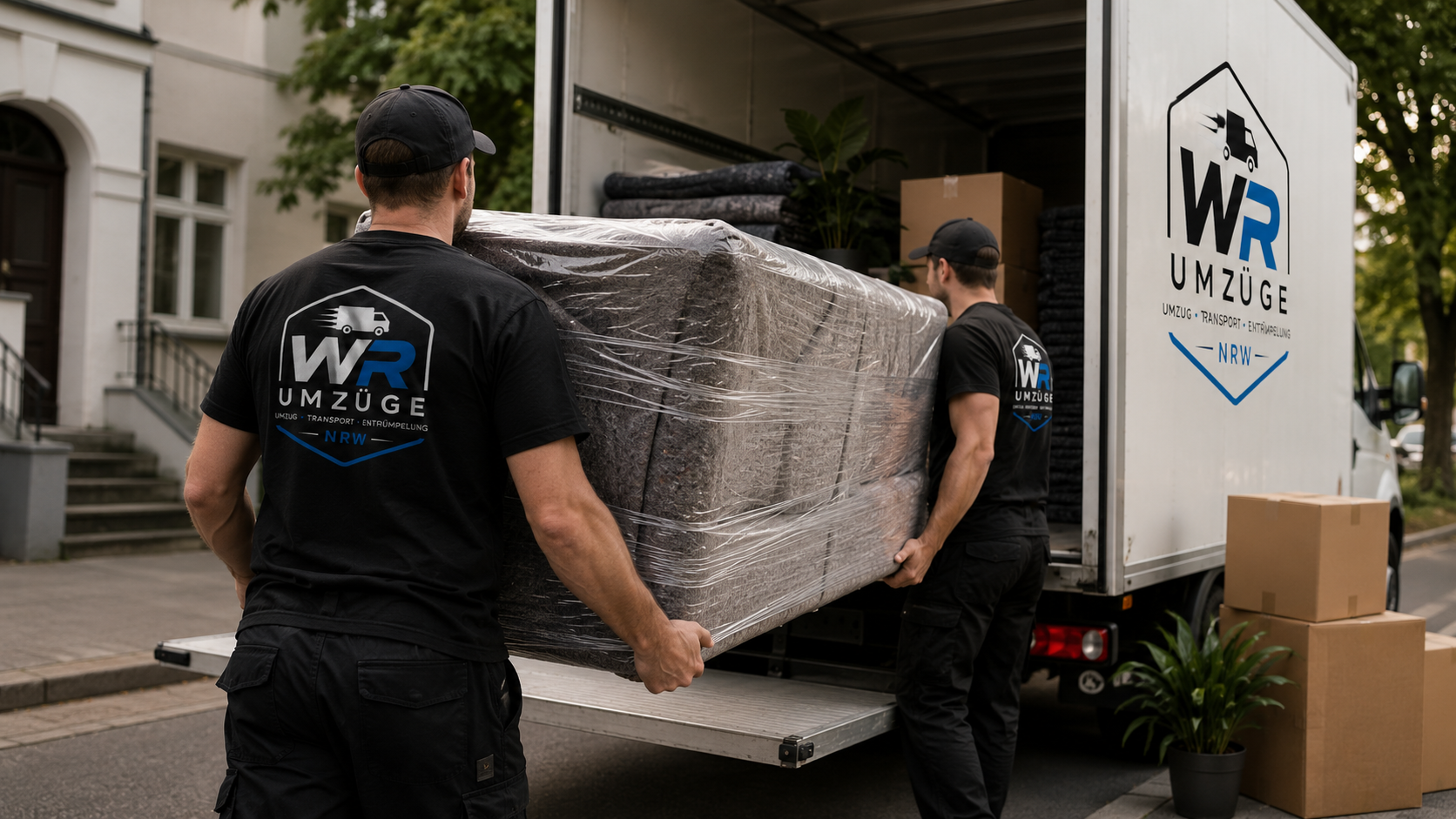 Umzugsteam von WR-Umzüge verlädt Möbel in einen Transporter